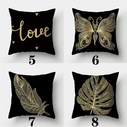 Chic Black Golden Sofa Throw Cushion Cover with Decorative Pattern for Bedroom Living Room Bedroom Pillowcase