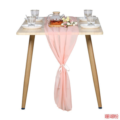 Elegant Chiffon Table Runner 30x300cm Table Drape Romantic Boho Table Runner Decoration for Wedding Birthday Party Bridal Valentine's Day Table Decoration