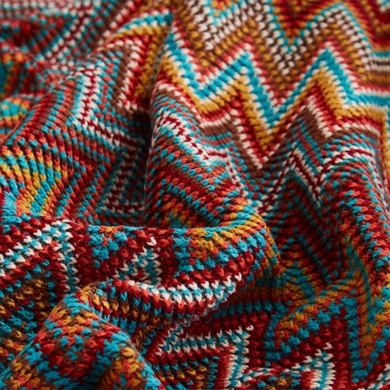 Colorful Bohemian Geometric Aztec Plaid Sofa Bed Blanket - A Versatile and Stylish Home Accessory For The Living Room & Bedroom