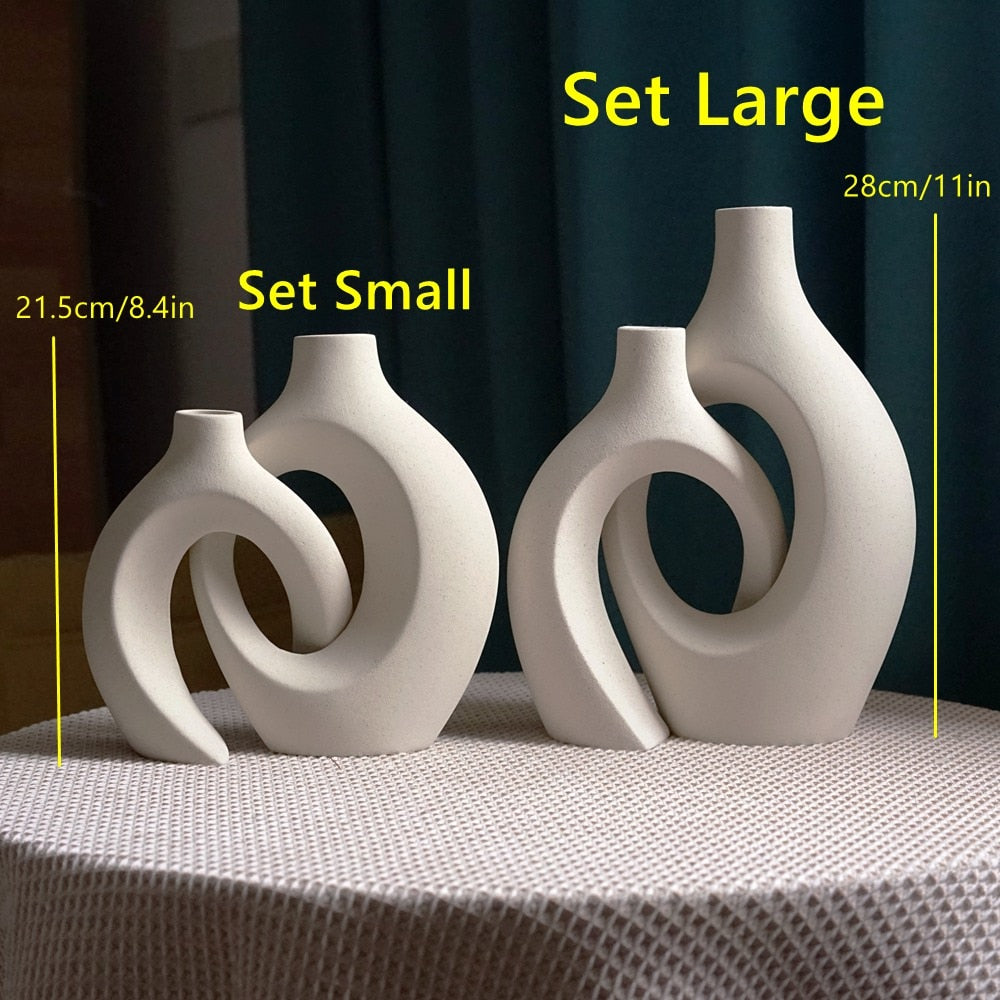 Modern Abstract Nordic Ceramic Embrace Vases for Pampas Grass Dried Flower 2Pcs/Set