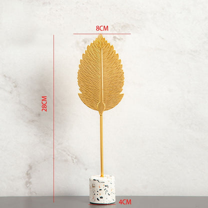 Nordic Golden Auspicious Leaf Craft Sculpture Ornamental Decoration For Living Room Coffee Table Mantelpiece Trendy Home Decor Accessories