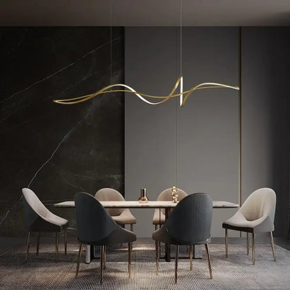 Flowing Ribbon Minimalist Designer Lighting LED Chandelier For Dining Island Aluminum Modern Living Room Kitchen Dining Room Table Decor