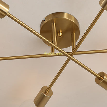 Modern Classic Starburst LED Chandelier Brushed Gold Semi-Flush Mounted Ceiling Light For Living Room Dining Room Trending Home Decor