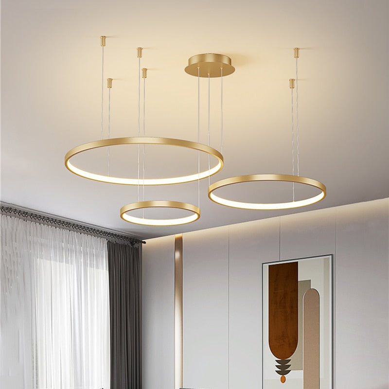 Contemporary Ring of Light LED Chandelier Suspended Circles Pendant Lights For Living Room Dining Room Reception Foyer Lighting