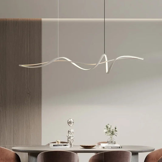 Flowing Ribbon Minimalist Designer Lighting LED Chandelier For Dining Island Aluminum Modern Living Room Kitchen Dining Room Table Decor