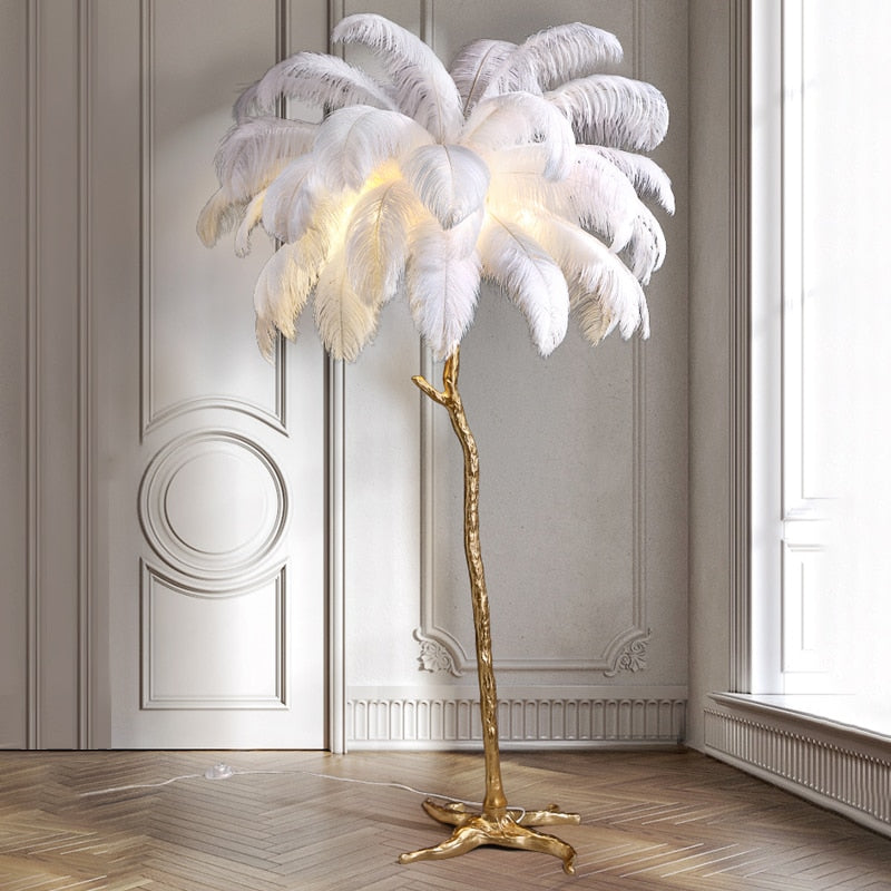 Nordic Light Luxury Ostrich Feather LED Floor Lamp Standing Modern Interior Lighting For Living Room Foyer