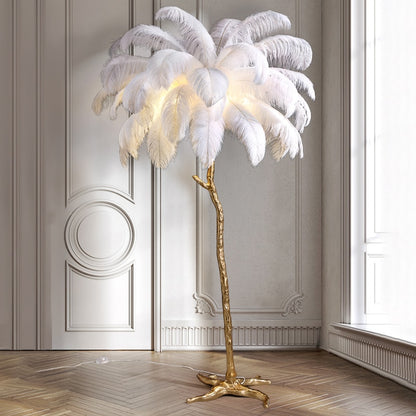 Nordic Light Luxury Ostrich Feather LED Floor Lamp Standing Modern Interior Lighting For Living Room Foyer