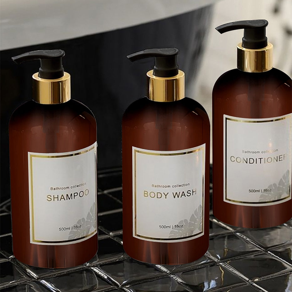 Set of 3 Elegant Refillable Bathroom Shower Gel Body Wash Liquid Pump Dispenser For Shampoo Conditioner etc