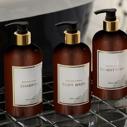 Set of 3 Elegant Refillable Bathroom Shower Gel Body Wash Liquid Pump Dispenser For Shampoo Conditioner etc
