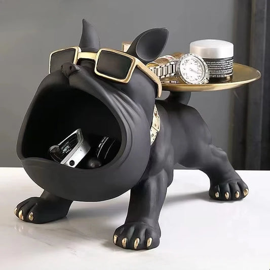 Big Mouth Bulldog Resin Statue – Cool Dog Storage Box Figurine For Living Room Coffee Table Trendy Home Decor For Dog Lovers