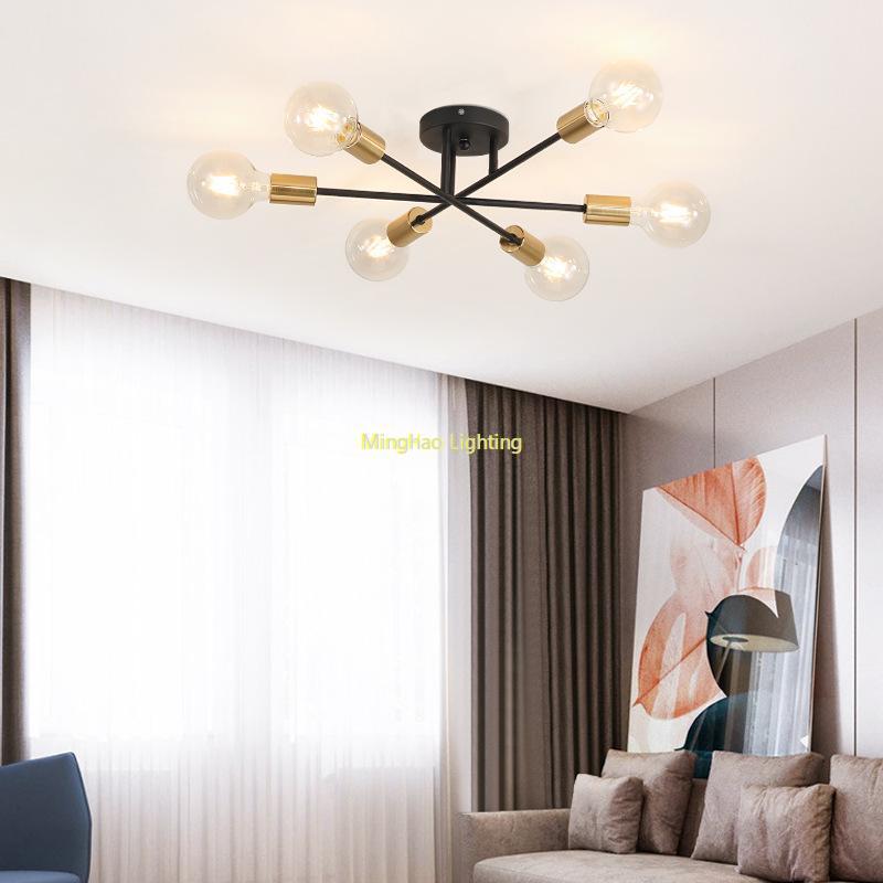 Modern Classic Starburst LED Chandelier Brushed Gold Semi-Flush Mounted Ceiling Light For Living Room Dining Room Trending Home Decor