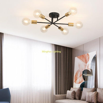 Modern Classic Starburst LED Chandelier Brushed Gold Semi-Flush Mounted Ceiling Light For Living Room Dining Room Trending Home Decor