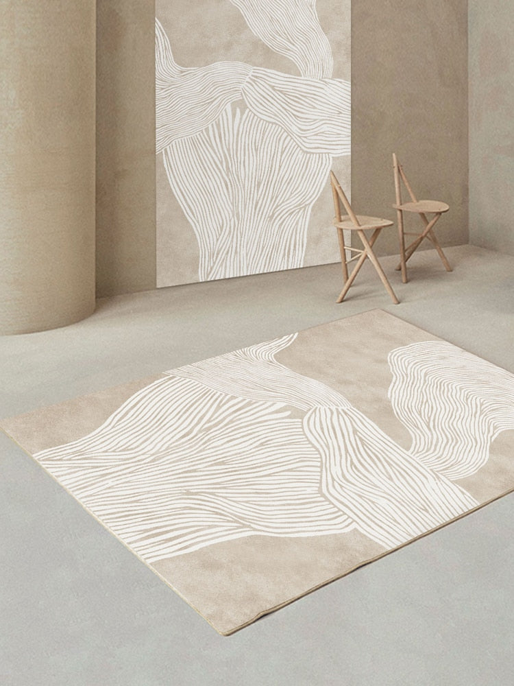 Luxurious Minimalist Beige Nordic Carpet Rug Subtle Patterned Large Area Rug For Living Room Bedroom Contemporary Home Carpeting