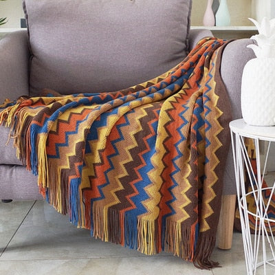 Colorful Bohemian Geometric Aztec Plaid Sofa Bed Blanket - A Versatile and Stylish Home Accessory For The Living Room & Bedroom