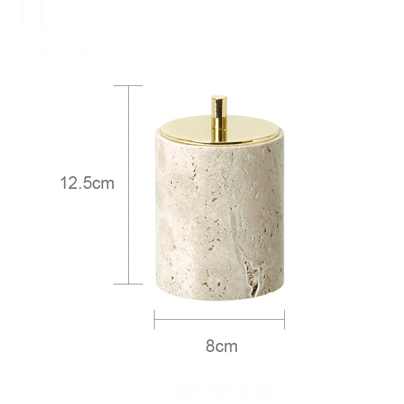 Solid Travertine Marble Bathroom Accessories – Natural Beige Stone Soap Dispenser, Tissue Box, Toilet Brush Holder, Soap Dish, Reed Diffuser & Vanity Tray