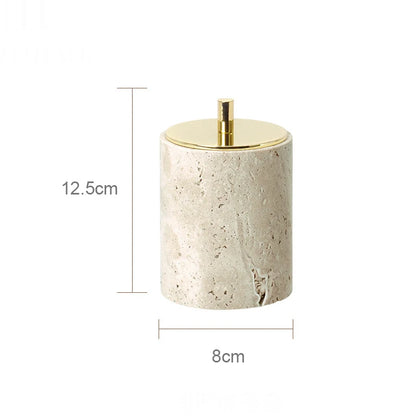 Solid Travertine Marble Bathroom Accessories – Natural Beige Stone Soap Dispenser, Tissue Box, Toilet Brush Holder, Soap Dish, Reed Diffuser & Vanity Tray