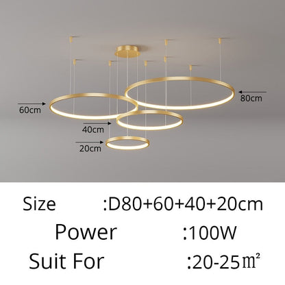 Contemporary Ring of Light LED Chandelier Suspended Circles Pendant Lights For Living Room Dining Room Reception Foyer Lighting