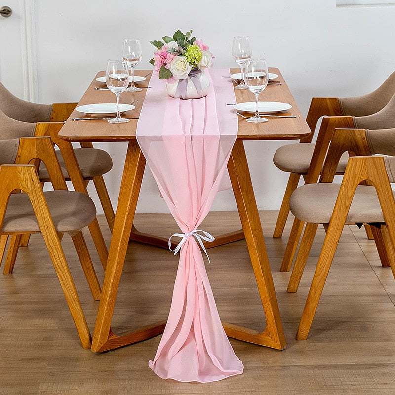 Elegant Chiffon Table Runner 30x300cm Table Drape Romantic Boho Table Runner Decoration for Wedding Birthday Party Bridal Valentine's Day Table Decoration