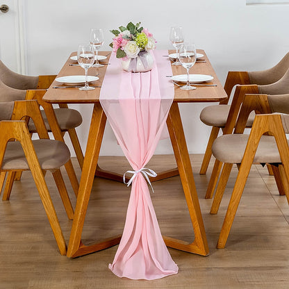 Elegant Chiffon Table Runner 30x300cm Table Drape Romantic Boho Table Runner Decoration for Wedding Birthday Party Bridal Valentine's Day Table Decoration