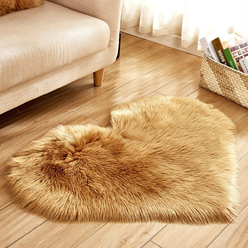 Soft Plush Fluffy Heart Rug Floor Mat For Living Room Bedroom Anti Slip Deep Pile Rug - Choose Your Color!