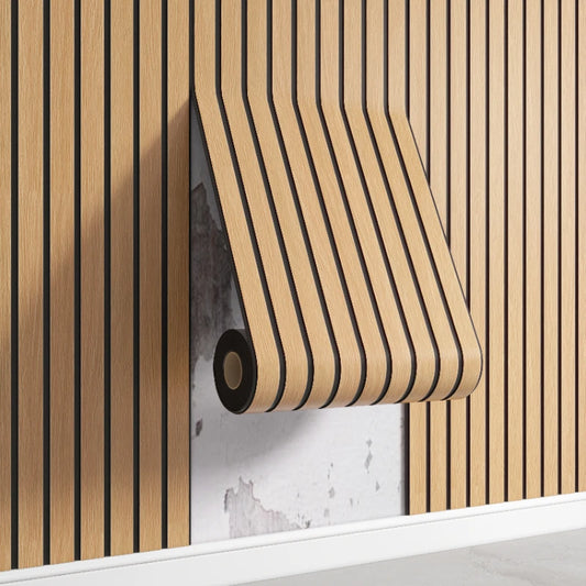 Self-Adhesive Faux Wood Wall Panels – 3D Vertical Slat Wall Covering for Stylish Modern Home & Office Decor