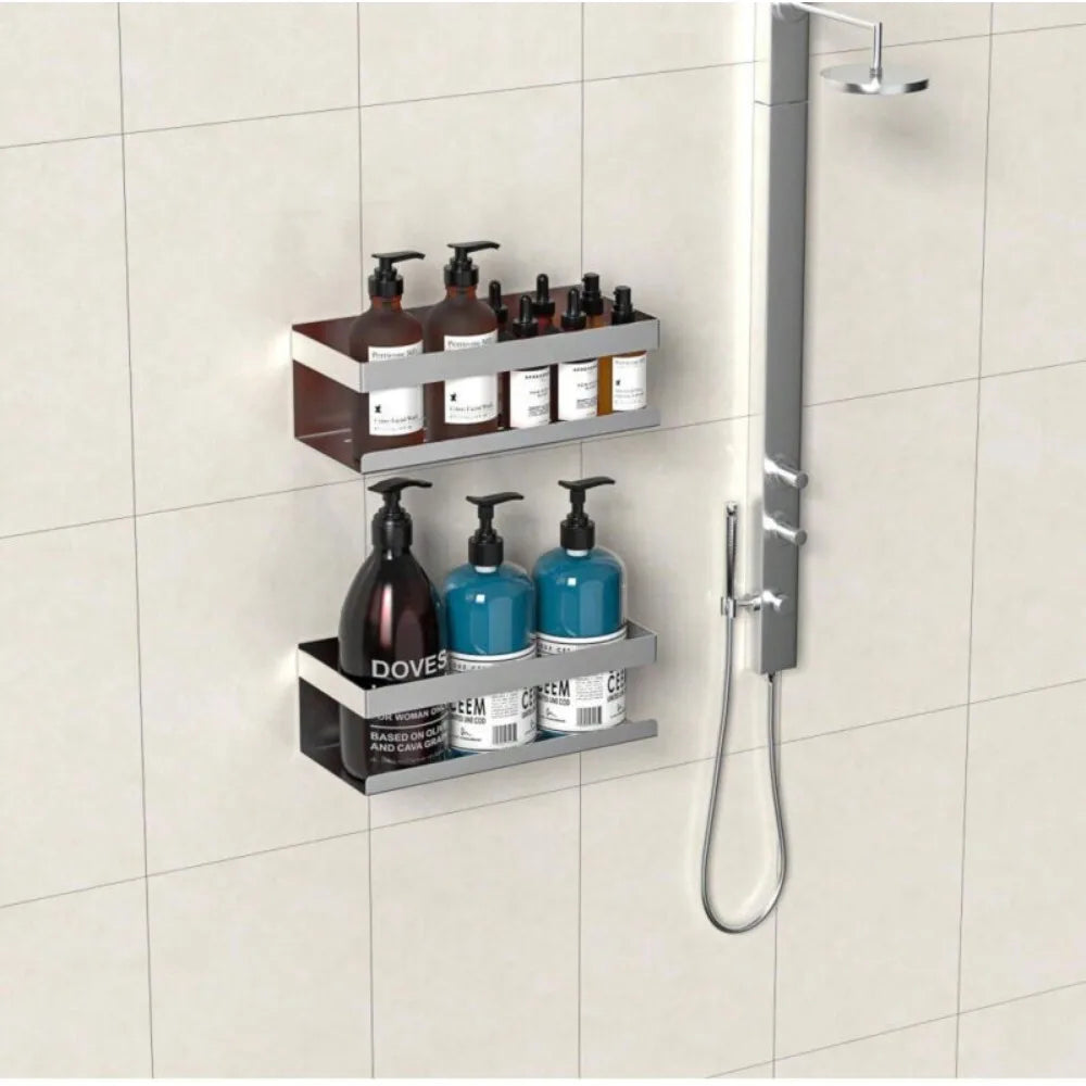 Self-Adhesive Stainless Steel Bathroom Shelf – Waterproof Organizer Rack for Shower, Kitchen & Home Storage