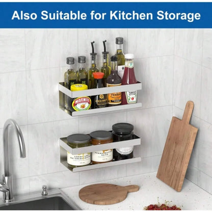 Self-Adhesive Stainless Steel Bathroom Shelf – Waterproof Organizer Rack for Shower, Kitchen & Home Storage