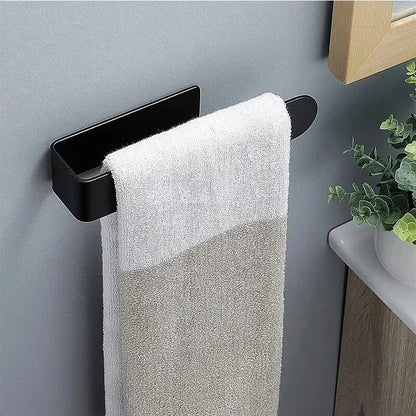Self‑Adhesive Towel Rack – No‑Drilling Required Sleek Bathroom & Kitchen Towel Holder for Easy Wall Mounting - in Black & Stainless Steel Finishes