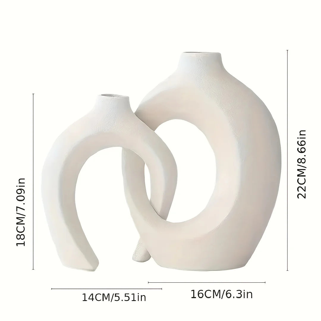 Set of 2Pcs Nordic Ceramic Sculptured Vase Set – Contemporary Designer Vases for Living Room Table Sideboard & Bookshelf Décor