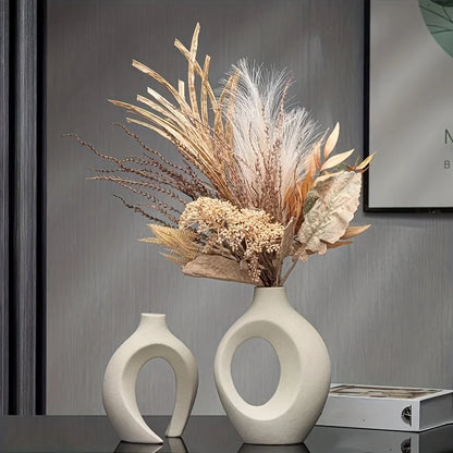 Set of 2Pcs Nordic Ceramic Sculptured Vase Set – Contemporary Designer Vases for Living Room Table Sideboard & Bookshelf Décor