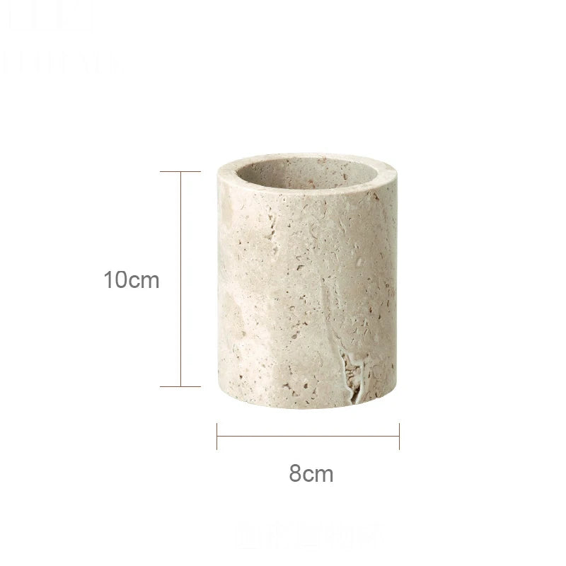 Solid Travertine Marble Bathroom Accessories – Natural Beige Stone Soap Dispenser, Tissue Box, Toilet Brush Holder, Soap Dish, Reed Diffuser & Vanity Tray