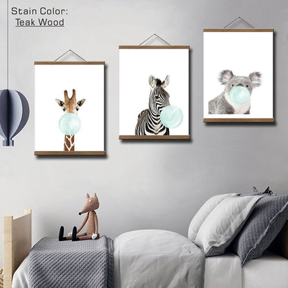 Teak Wooden Magnetic Poster Hanger Frame - Elegant Modern Scroll Design Frame for Paintings, Photos, and Canvas Wall Art