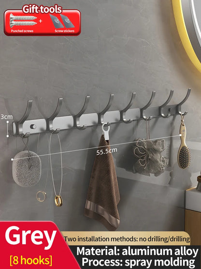 Modern Aluminium Door Hook Rails No Drilling Required - Sleek Metal Wall Hanging Organizer for Clothes, Coats & Accessories