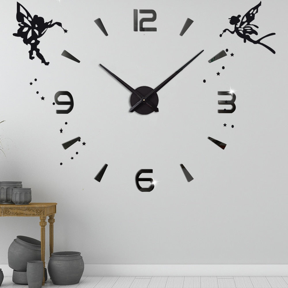 Large Wall Clock Quartz 3D DIY Big Watch with TIME Letter Decor Chrome Numerals Big Clock 1mtr Diameter