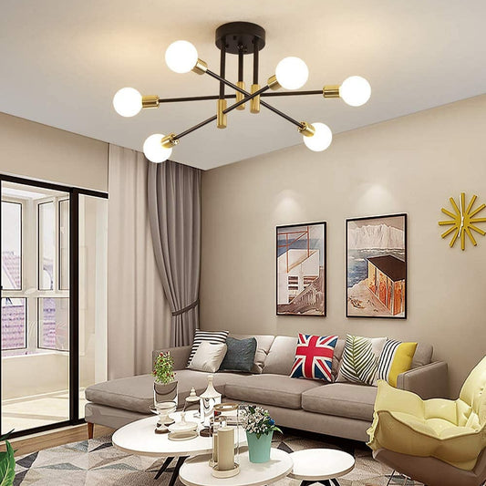 Modern Classic Starburst LED Chandelier Brushed Gold Semi-Flush Mounted Ceiling Light For Living Room Dining Room Trending Home Decor