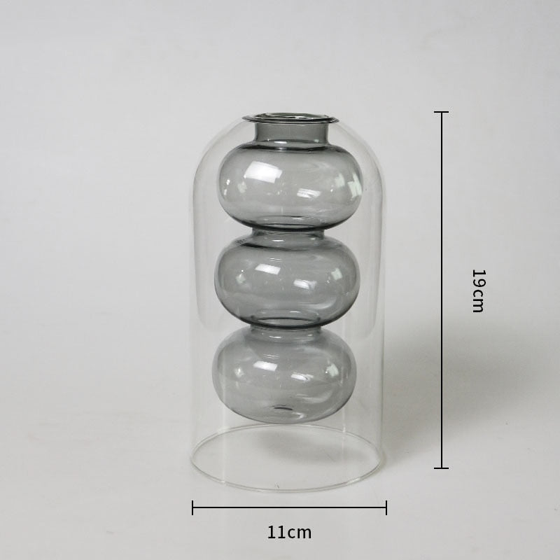Modern Colorful Abstract Handcrafted Double-Layer Glass Vase for Hydroponic Plants and Flowers
