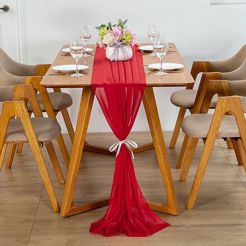 Elegant Chiffon Table Runner 30x300cm Table Drape Romantic Boho Table Runner Decoration for Wedding Birthday Party Bridal Valentine's Day Table Decoration