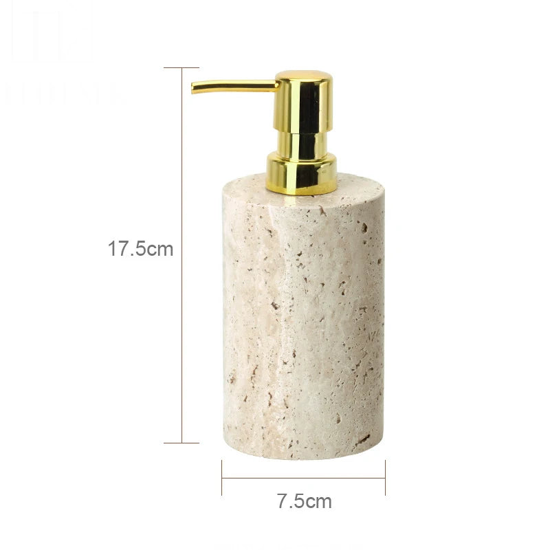 Solid Travertine Marble Bathroom Accessories – Natural Beige Stone Soap Dispenser, Tissue Box, Toilet Brush Holder, Soap Dish, Reed Diffuser & Vanity Tray