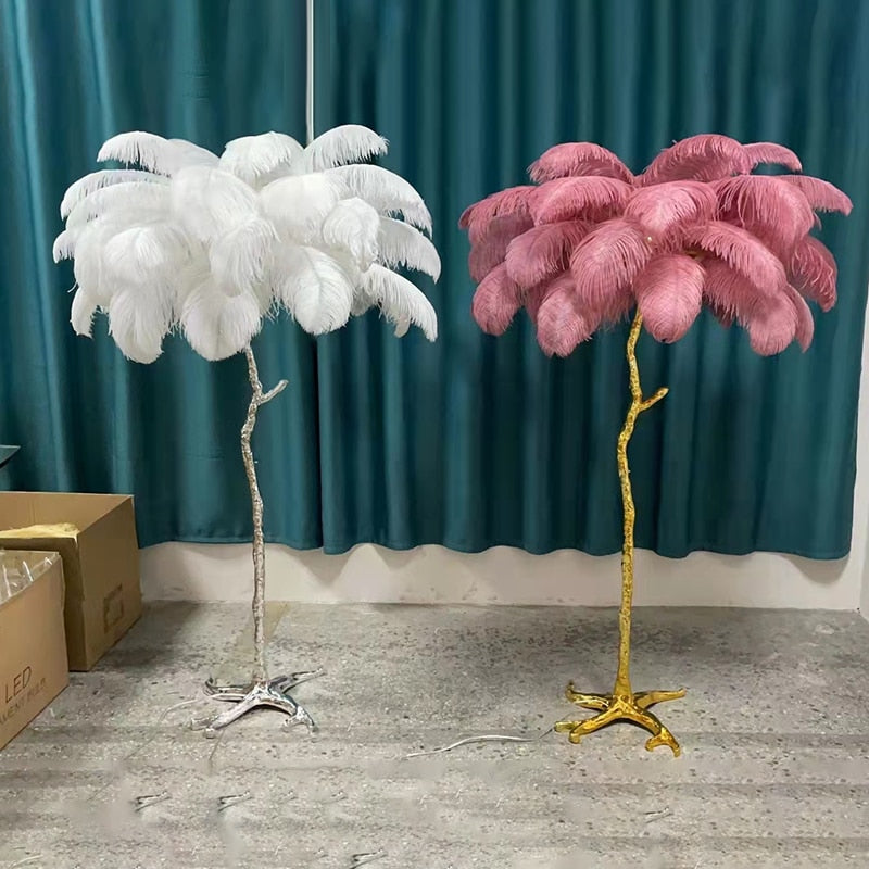 Nordic Light Luxury Ostrich Feather LED Floor Lamp Standing Modern Interior Lighting For Living Room Foyer