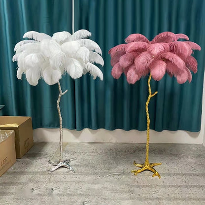 Nordic Light Luxury Ostrich Feather LED Floor Lamp Standing Modern Interior Lighting For Living Room Foyer