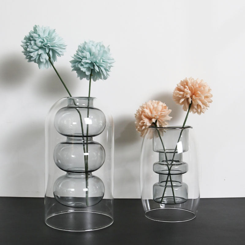 Modern Colorful Abstract Handcrafted Double-Layer Glass Vase for Hydroponic Plants and Flowers