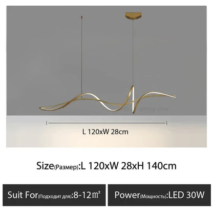 Flowing Ribbon Minimalist Designer Lighting LED Chandelier For Dining Island Aluminum Modern Living Room Kitchen Dining Room Table Decor