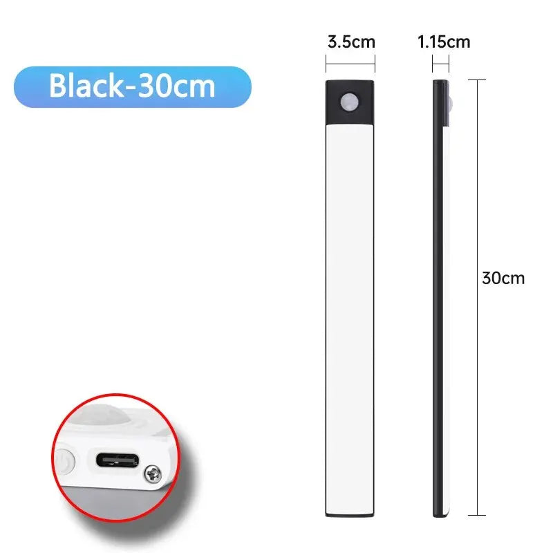Smart Motion Sensor Cabinet Light – USB Type‑C Rechargeable LED Strip for Kitchen & Wardrobe (20–60cm)