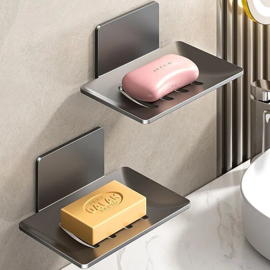 Space-Saving Aluminum Soap Holder – Wall-Mount Sponge Dish for Bathroom & Kitchen, Drill-Free Design