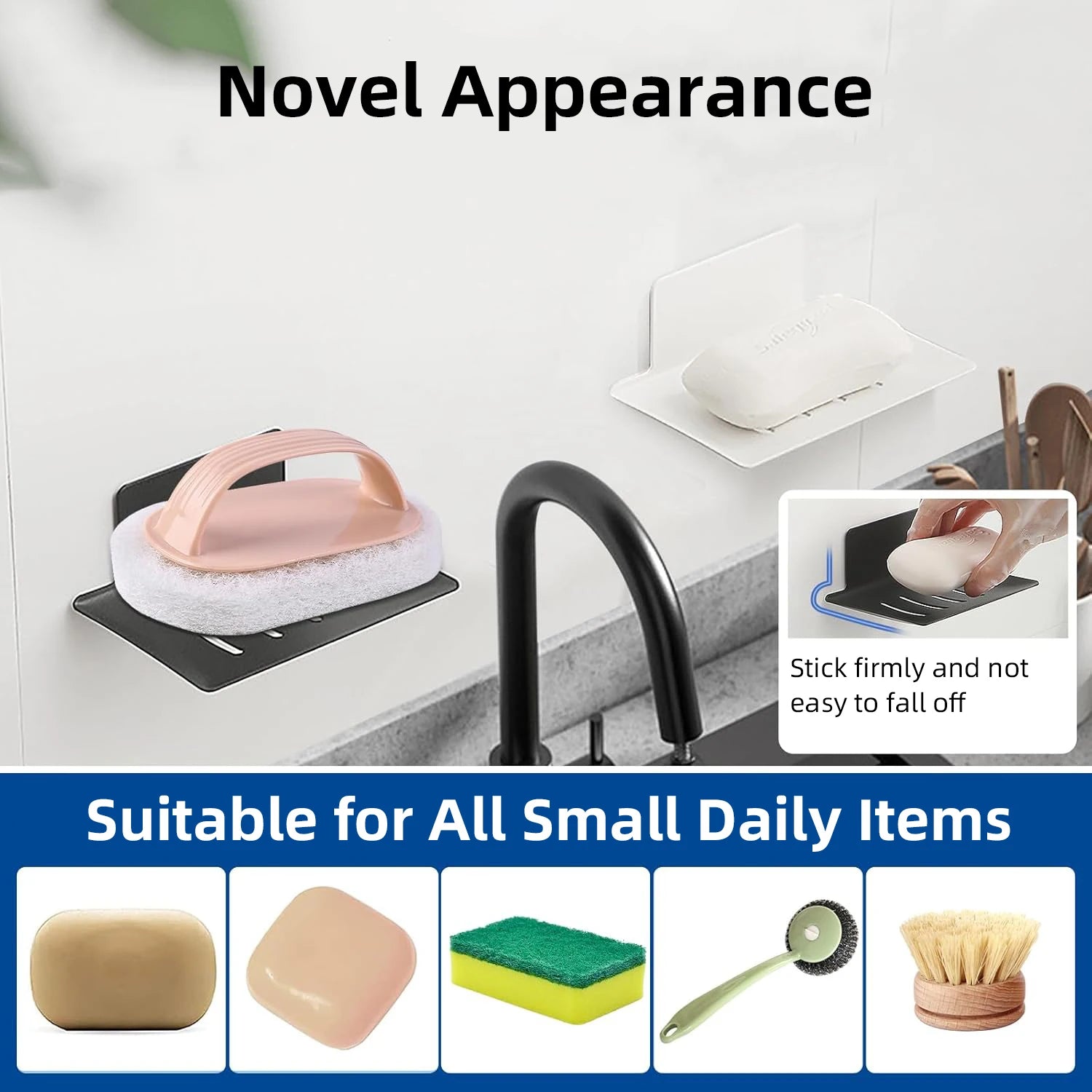 Space-Saving Aluminum Soap Holder – Wall-Mount Sponge Dish for Bathroom & Kitchen, Drill-Free Design