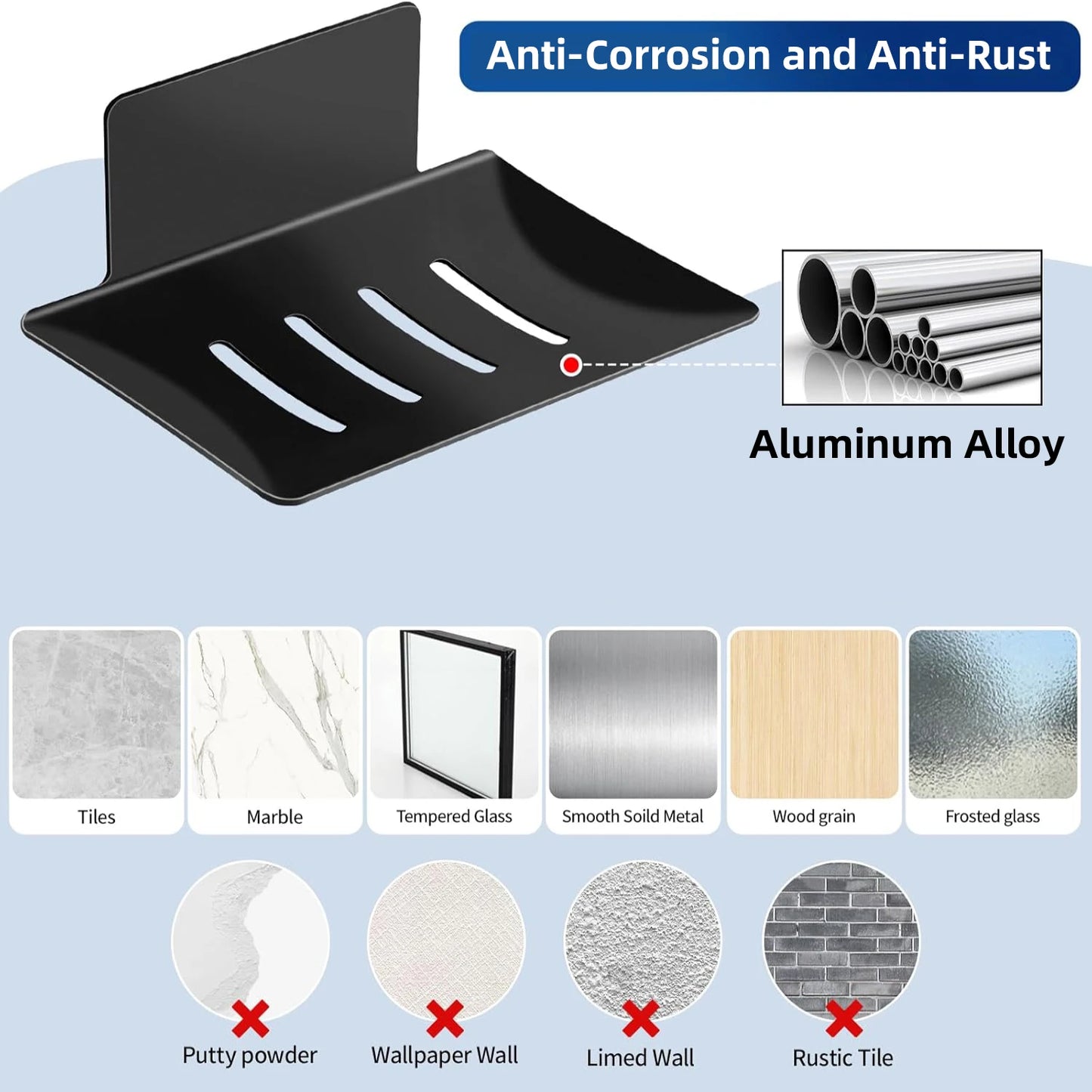 Space-Saving Aluminum Soap Holder – Wall-Mount Sponge Dish for Bathroom & Kitchen, Drill-Free Design