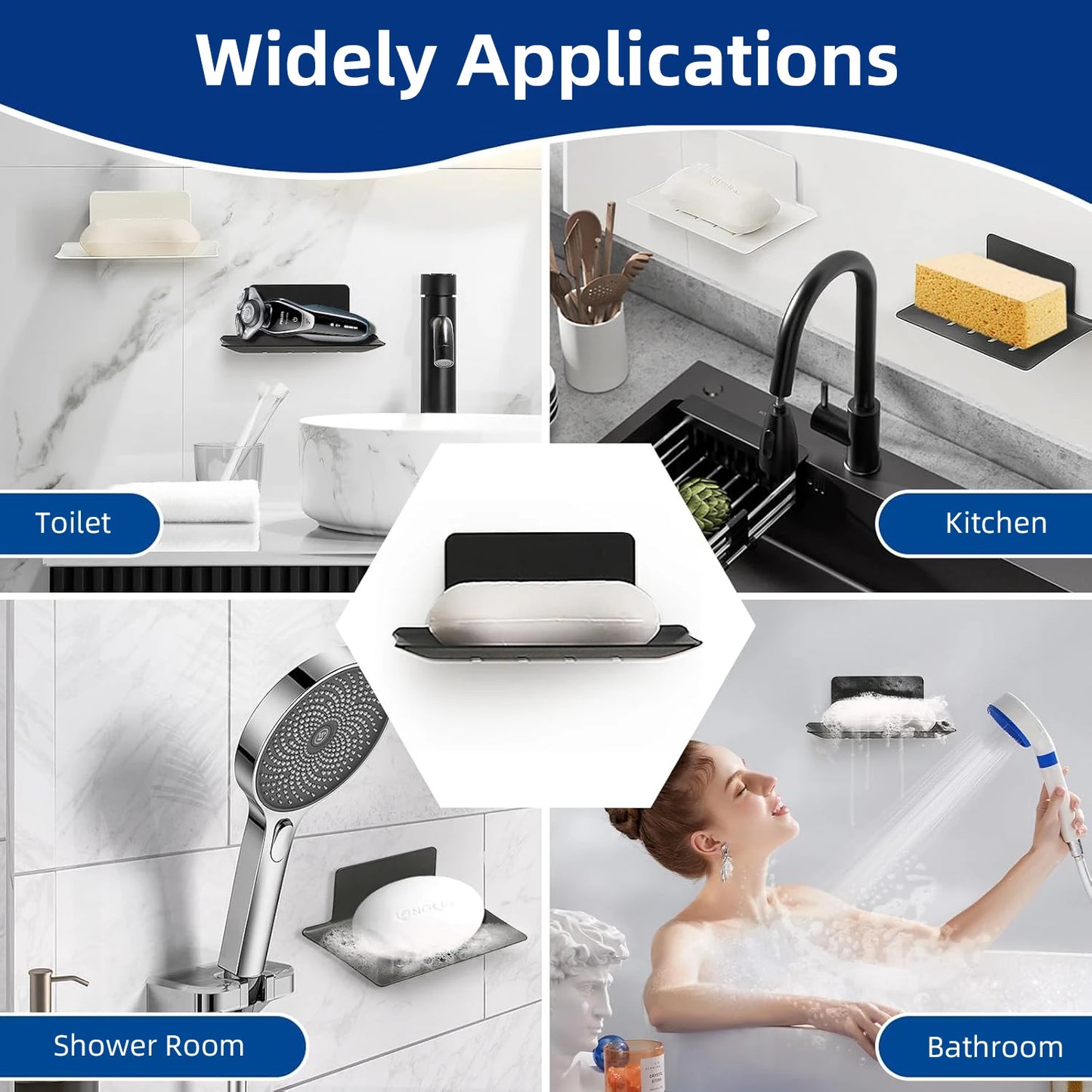 Space-Saving Aluminum Soap Holder – Wall-Mount Sponge Dish for Bathroom & Kitchen, Drill-Free Design