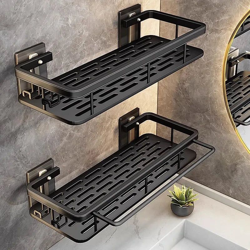 Stainless Steel Bathroom Storage Rack – Wall-Mounted, Anti-Rust Shower Organizer with No-Drill Adhesive Installation