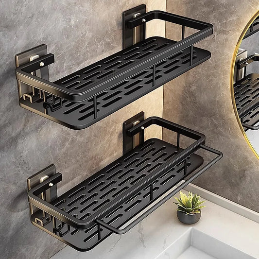 Stainless Steel Bathroom Storage Rack – Wall-Mounted, Anti-Rust Shower Organizer with No-Drill Adhesive Installation