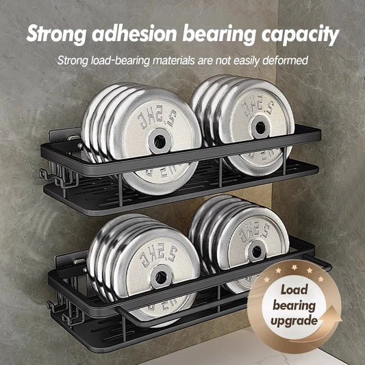 Stainless Steel Bathroom Storage Rack – Wall-Mounted, Anti-Rust Shower Organizer with No-Drill Adhesive Installation